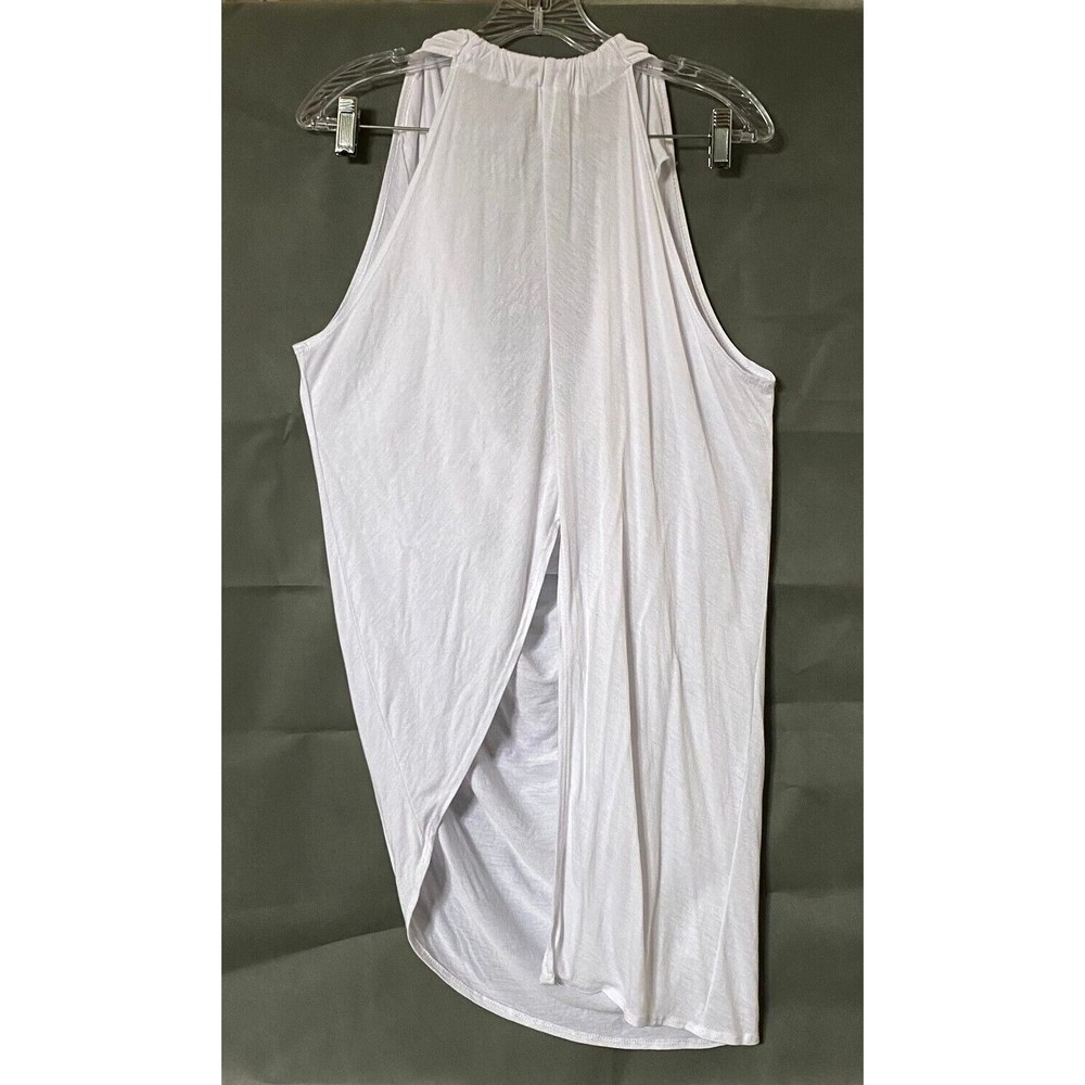 Eien Tank Top Large White Asymmetrical Back Slit Low Cowl Neckline